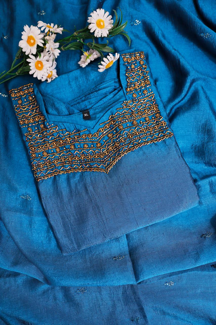 Vijithra Silk Fully Stitched Top and Dupatta Set for Women – Handworked Yoke with Crepe Lining