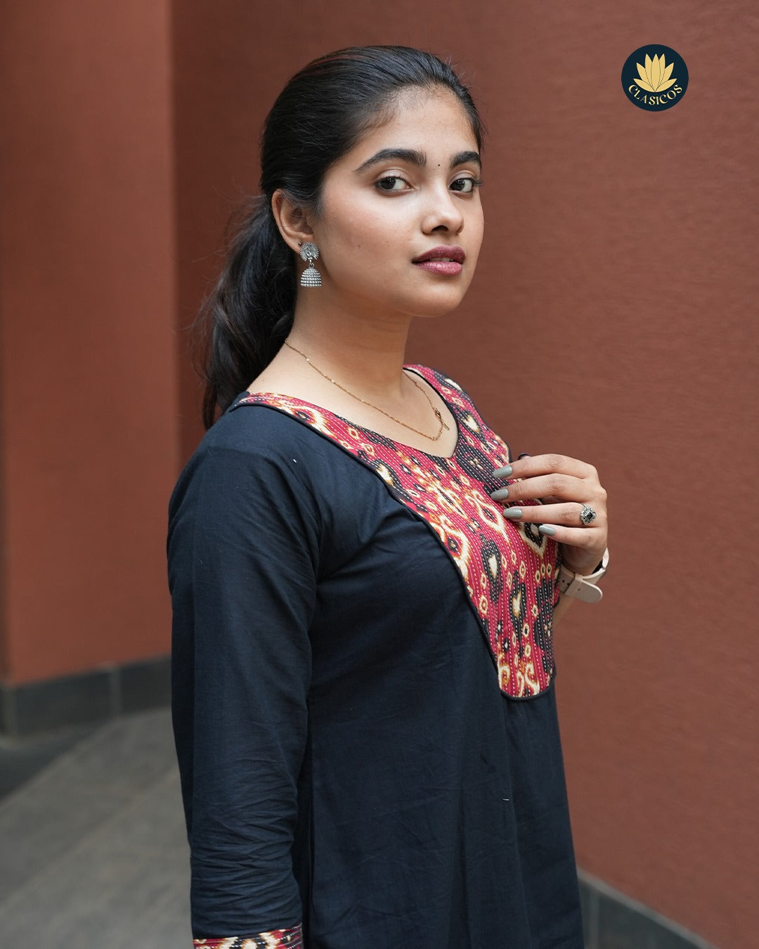 Cotton Coord Set with Printed Patch & Kantha Detailing - CLS0123