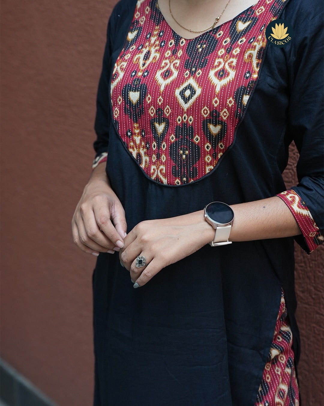 Cotton Coord Set with Printed Patch & Kantha Detailing - CLS0123
