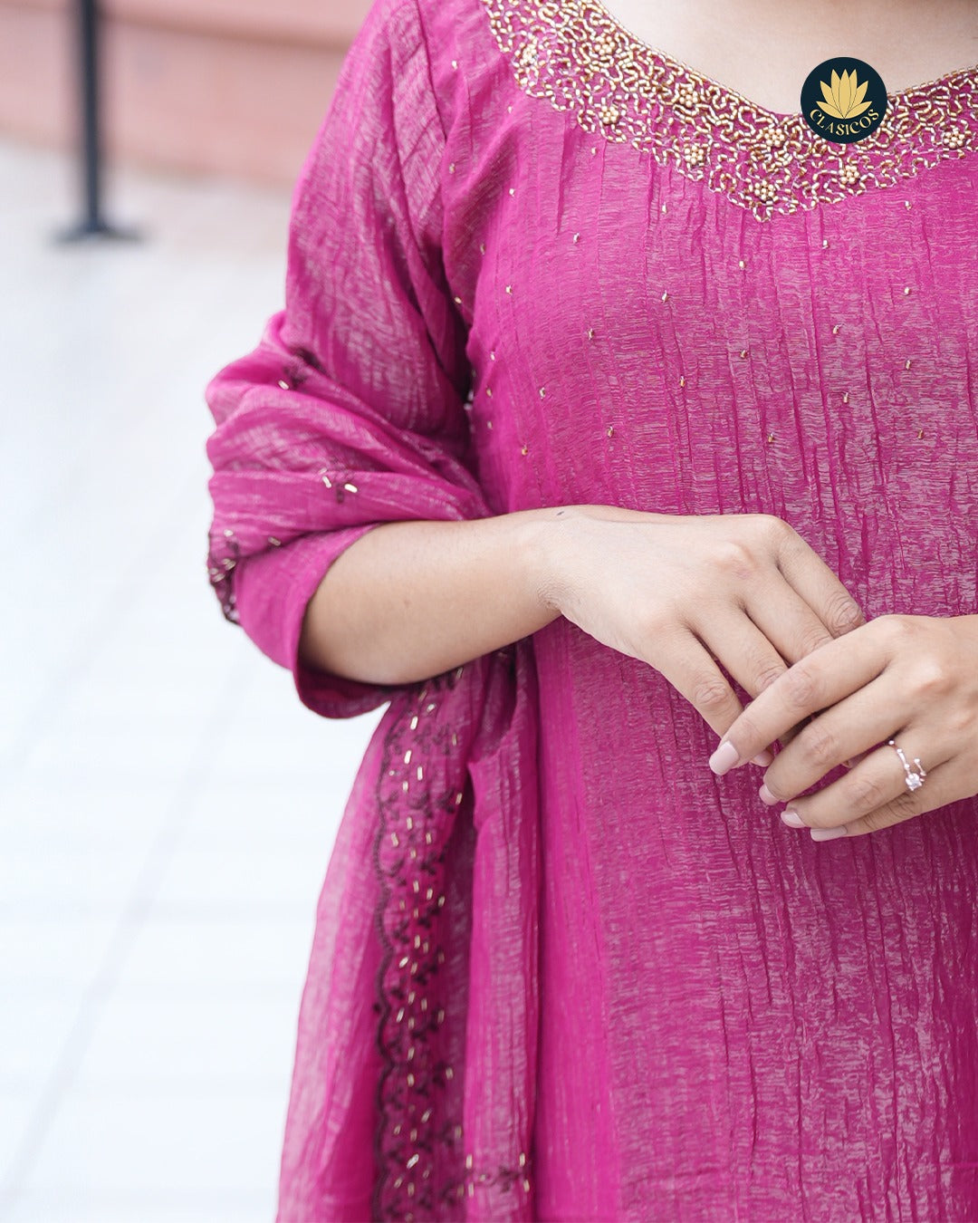 Crushed Tissue Salwar Suit with Hand Embellished Details - CLS0132