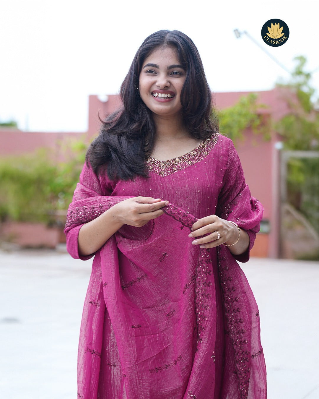 Crushed Tissue Salwar Suit with Hand Embellished Details - CLS0132