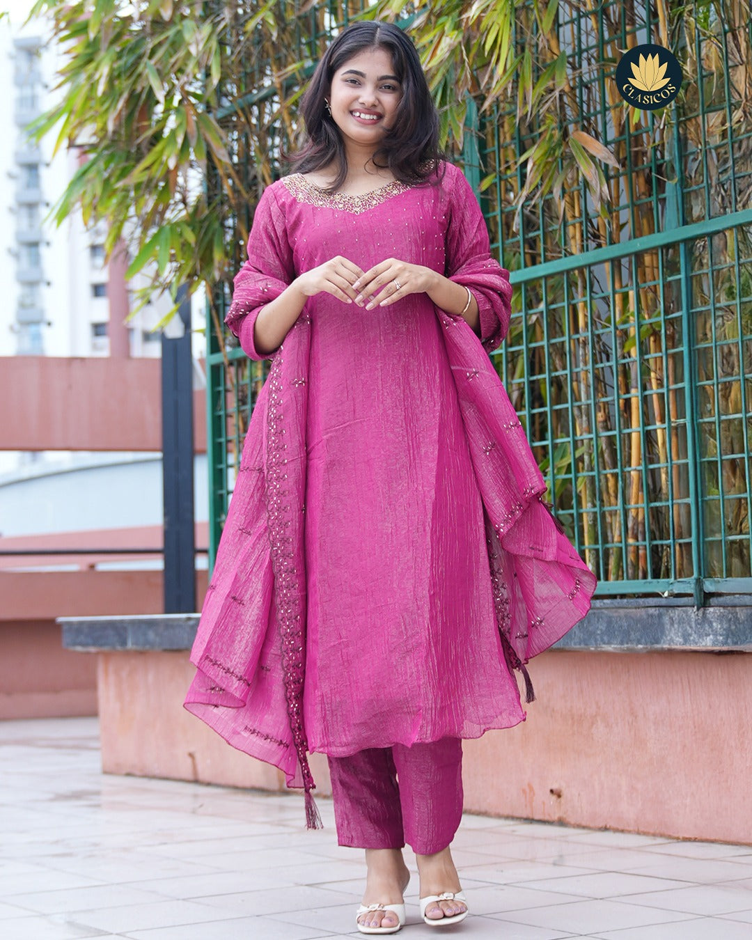 Crushed Tissue Salwar Suit with Hand Embellished Details - CLS0132