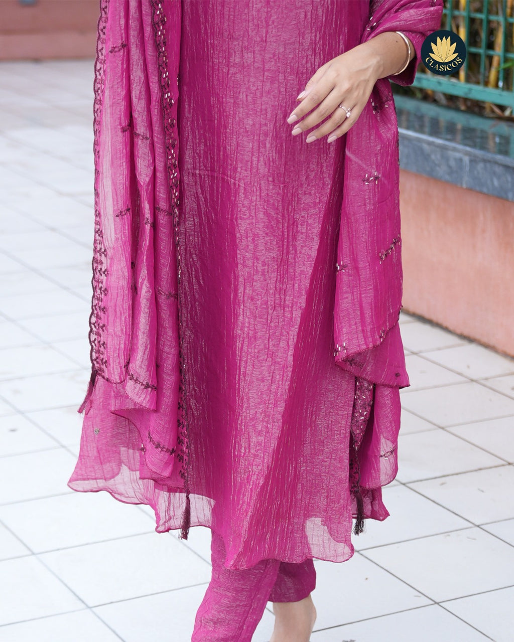 Crushed Tissue Salwar Suit with Hand Embellished Details - CLS0132
