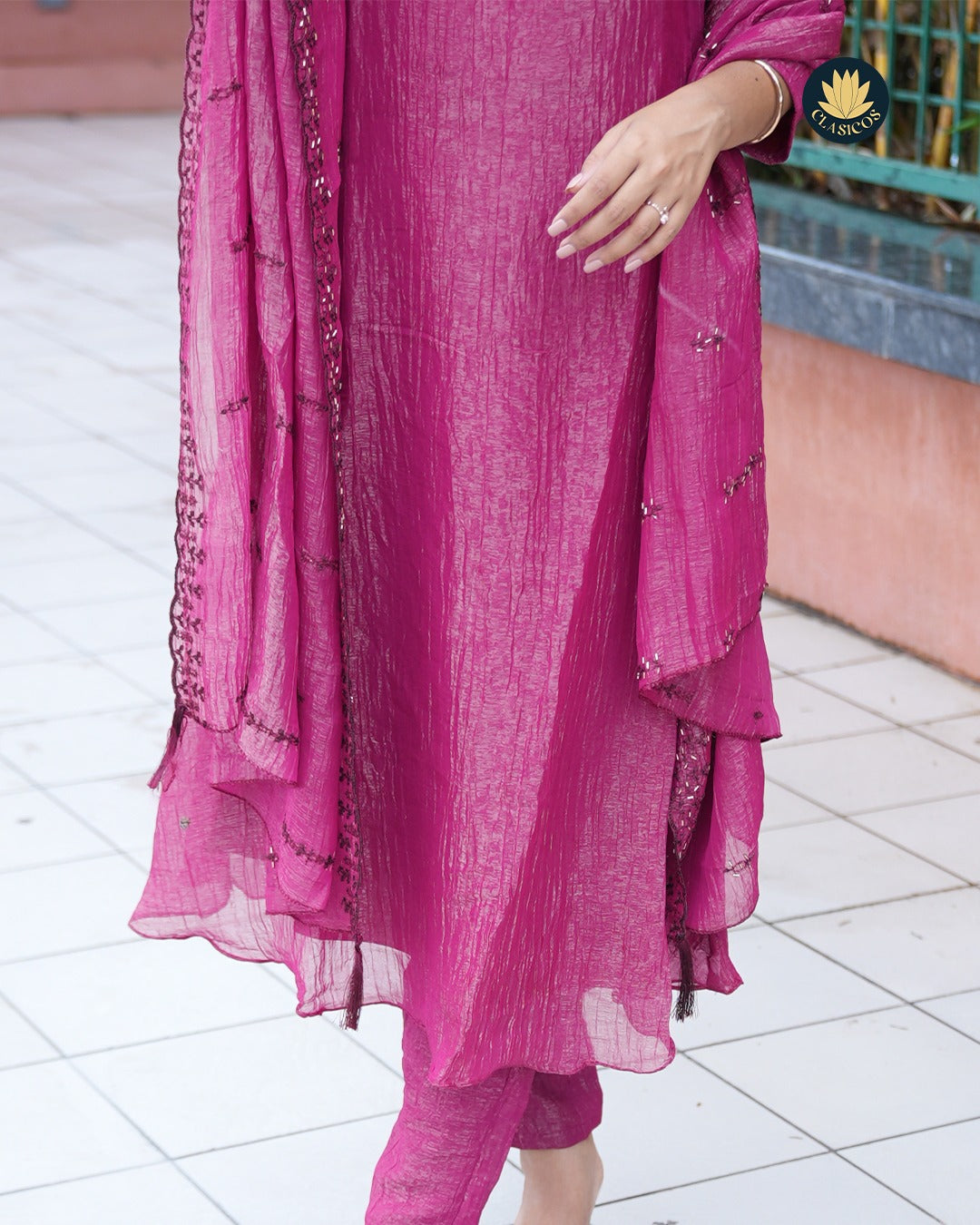 Crushed Tissue Salwar Suit with Hand Embellished Details - CLS0132