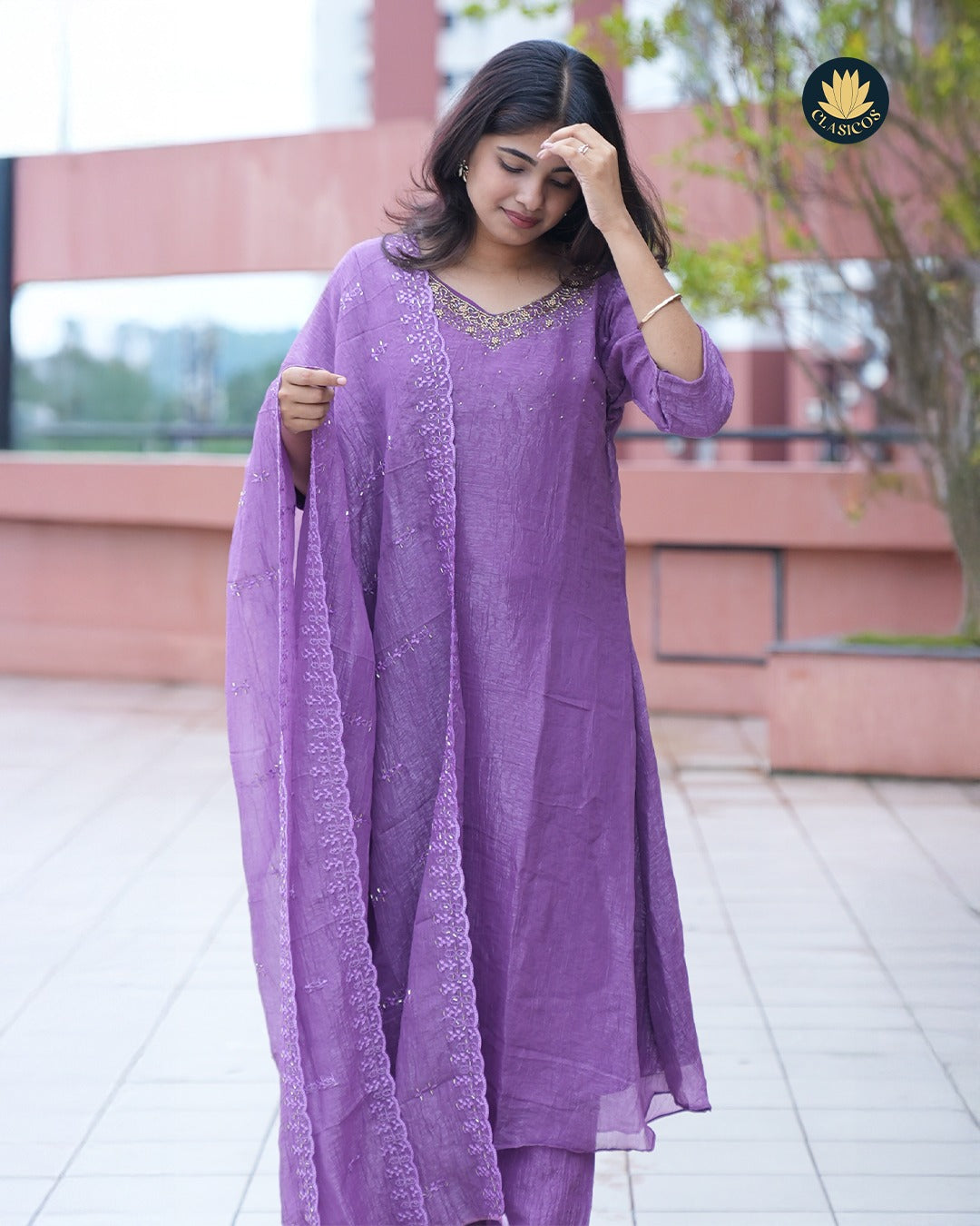Crushed Tissue Salwar Suit with Hand Embellished Details - CLS0132