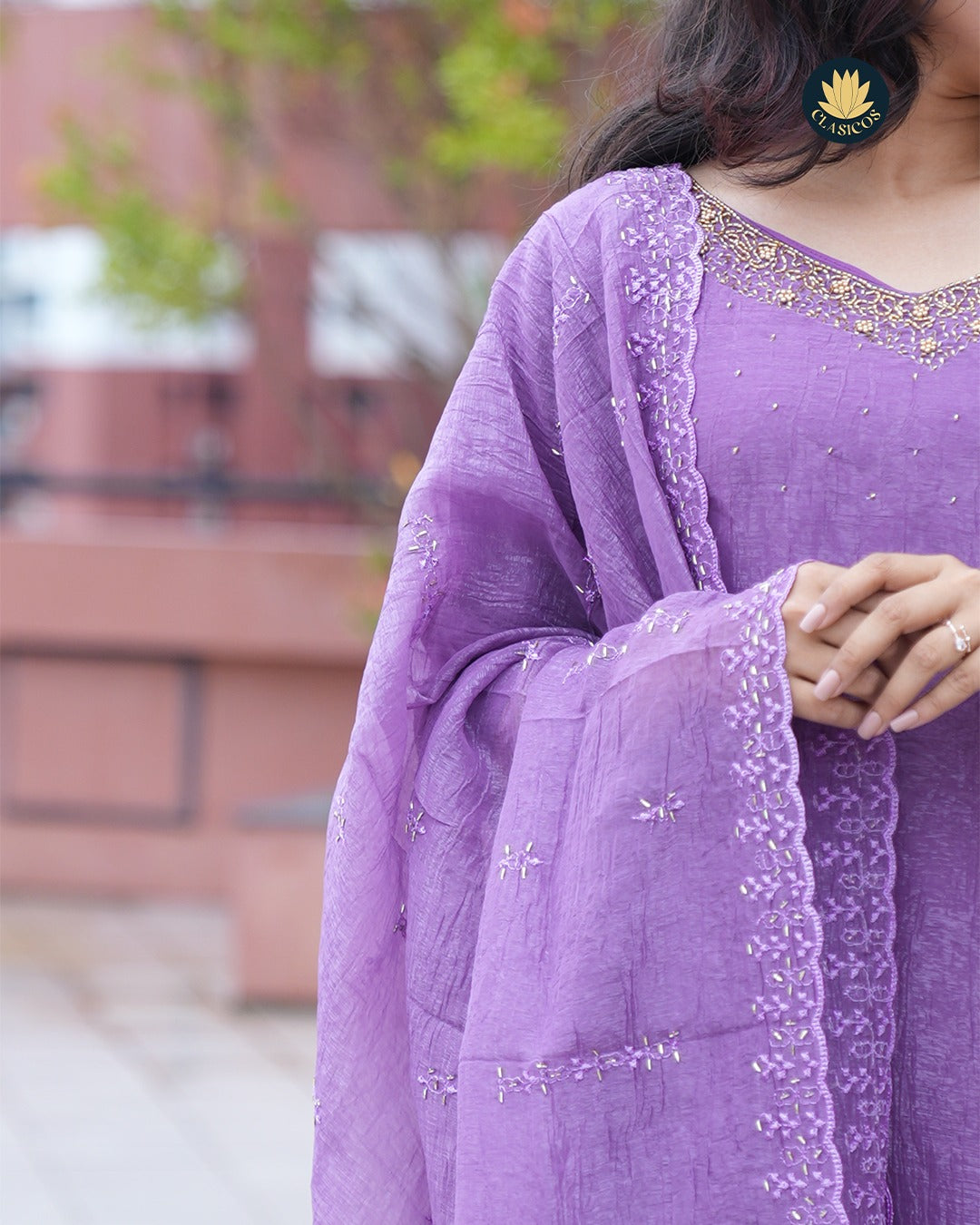 Crushed Tissue Salwar Suit with Hand Embellished Details - CLS0132