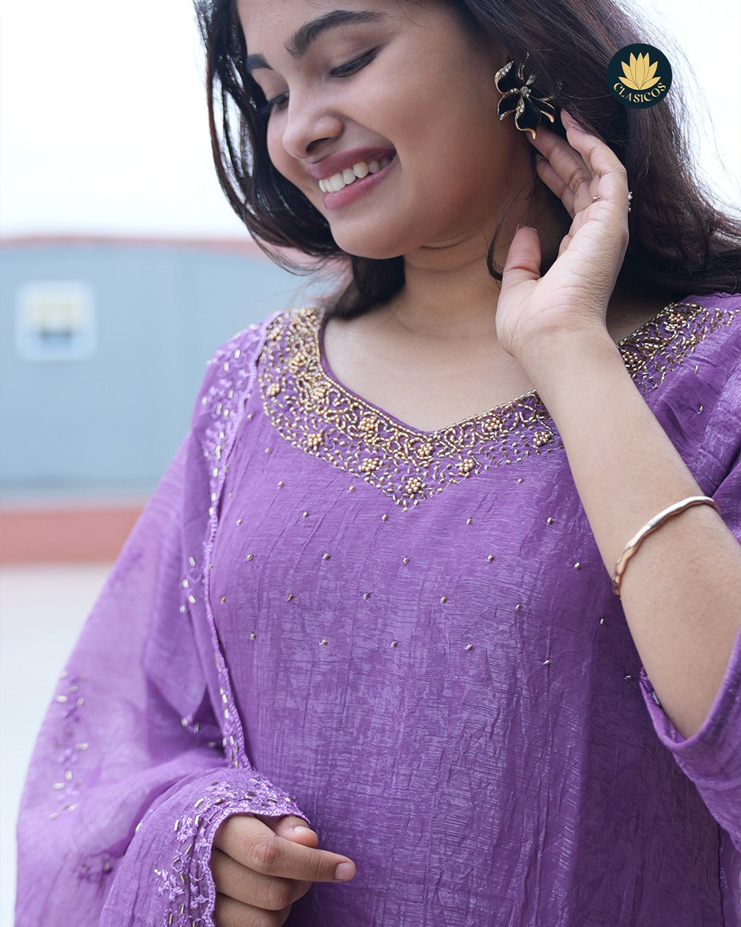 Crushed Tissue Salwar Suit with Hand Embellished Details - CLS0132