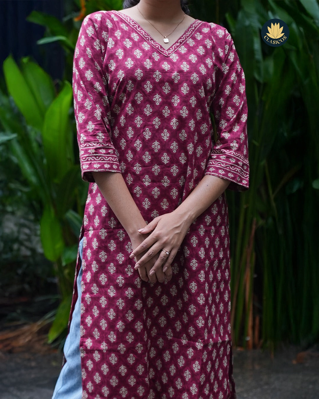 Block Printed Cotton Dress with Slit Detail - CLS0134