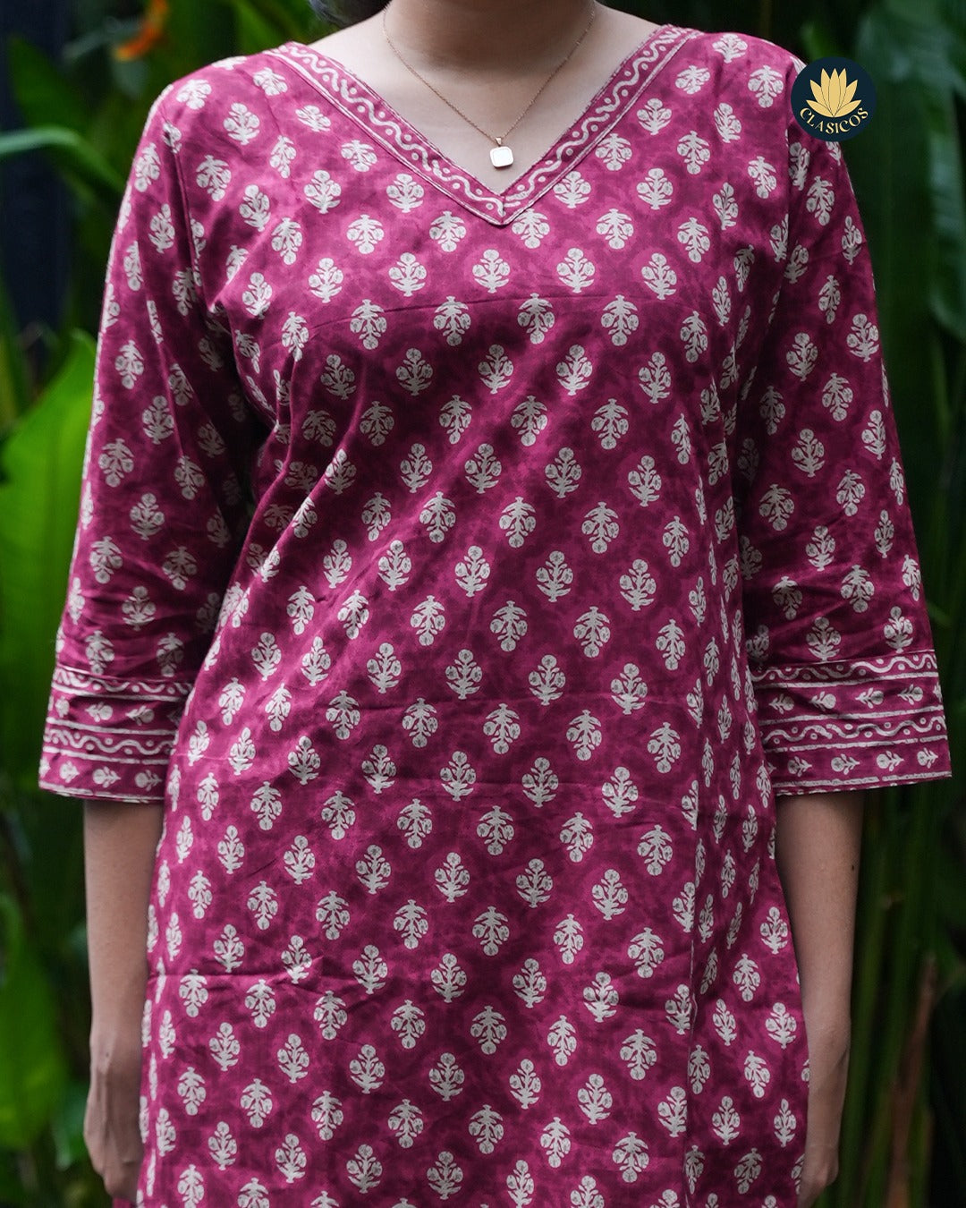 Block Printed Cotton Dress with Slit Detail - CLS0134