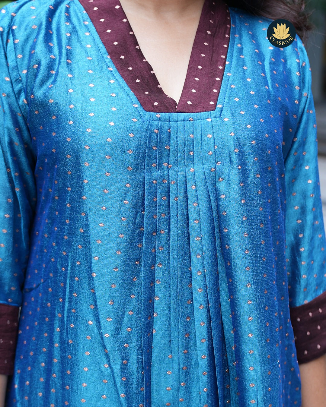 Vijithra Silk Designer Dress with Golden Buttas - CLS0137
