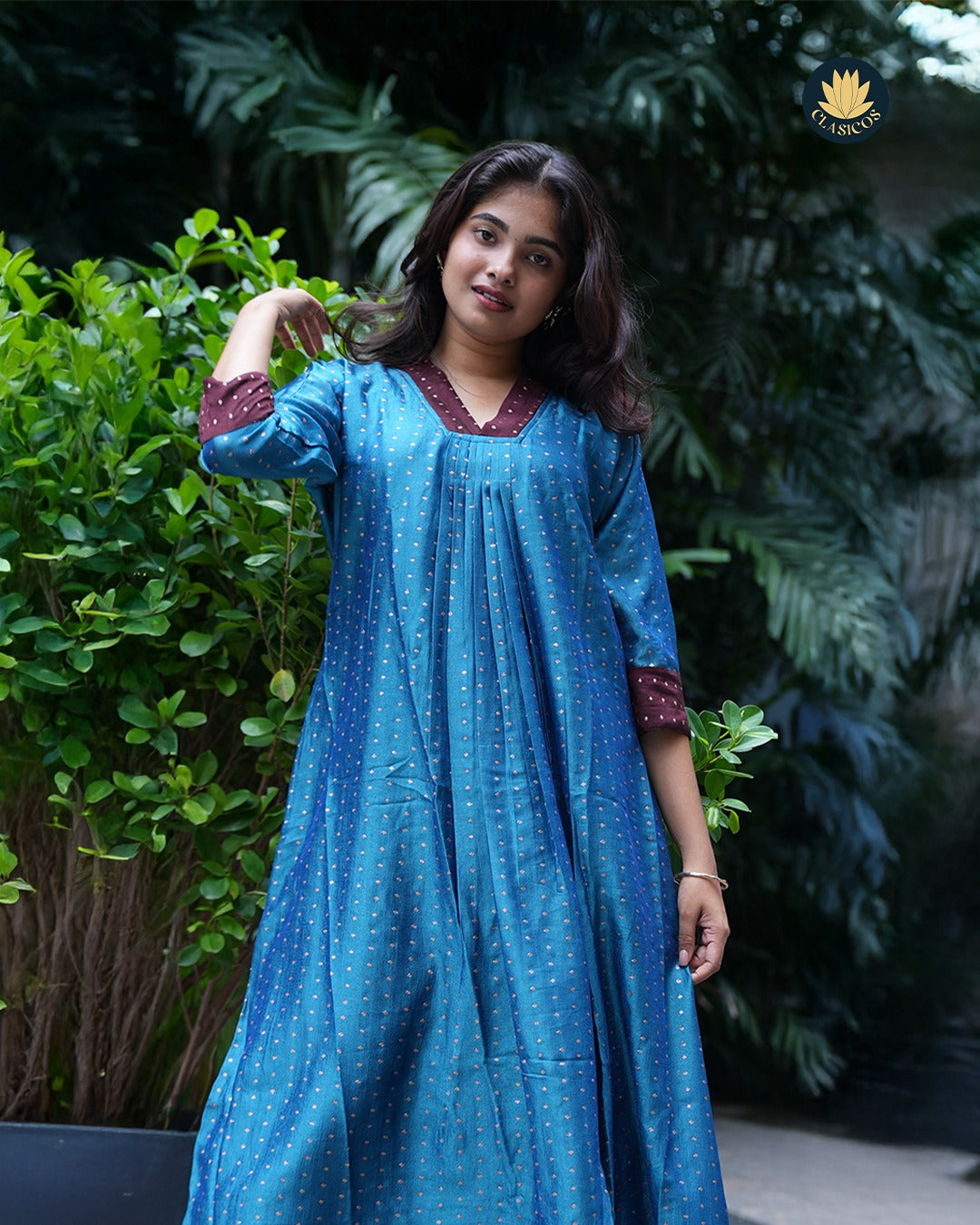 Vijithra Silk Designer Dress with Golden Buttas - CLS0137