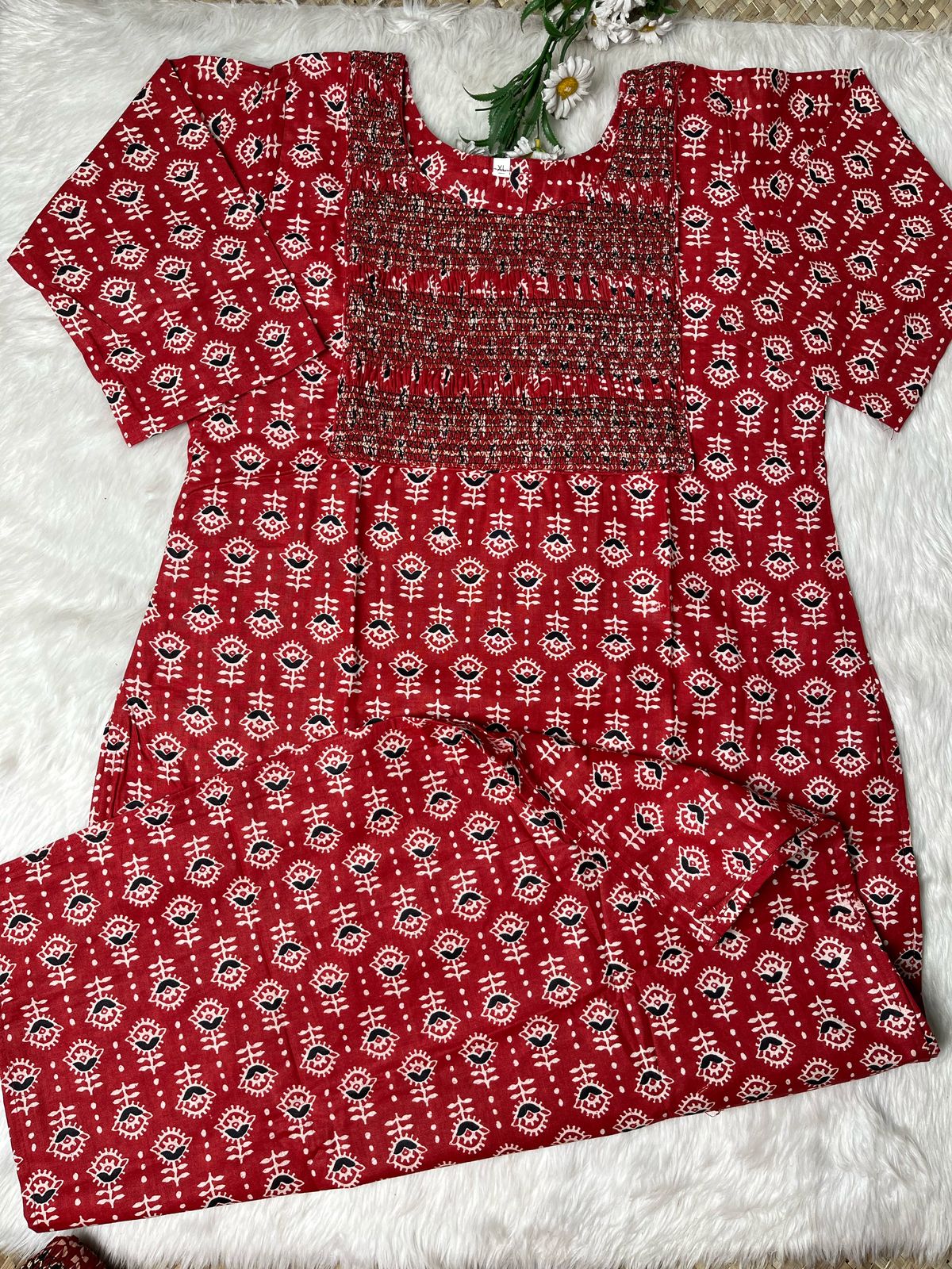 Ajrakh Kurti with smoked yoke - CLS0117