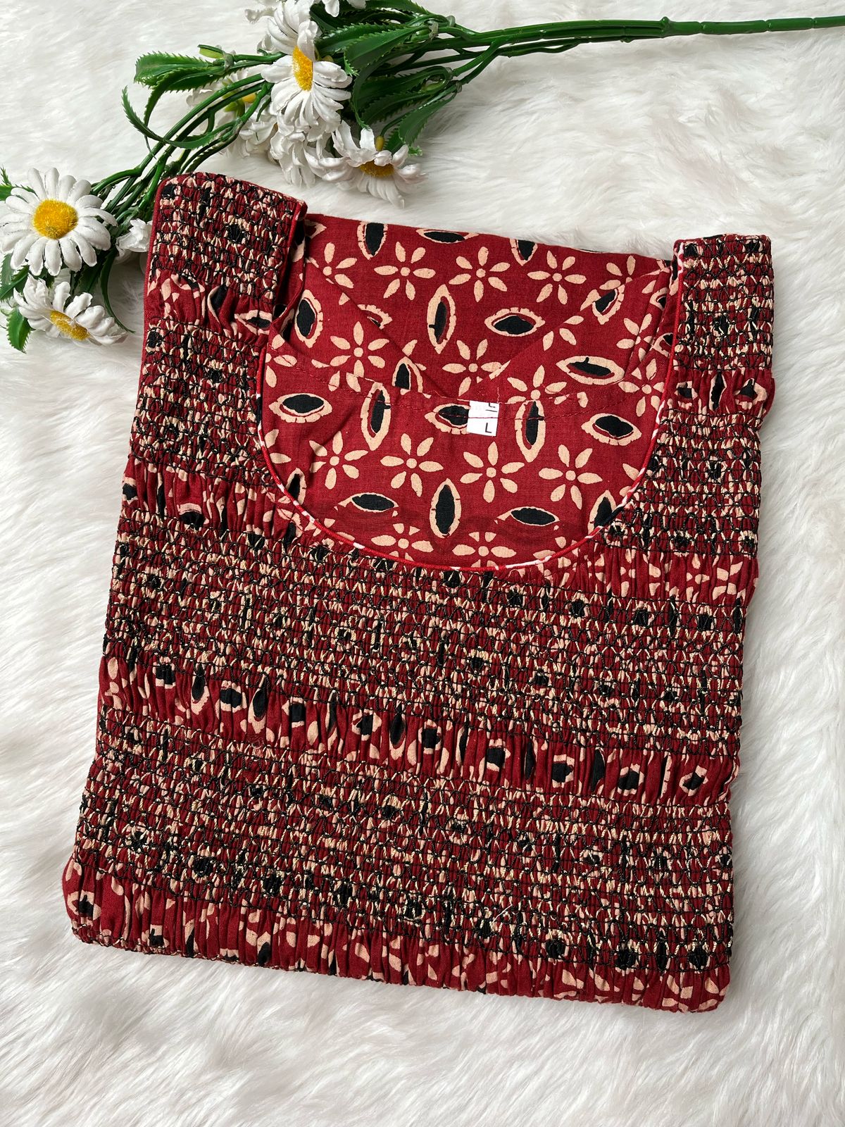 Ajrakh Kurti with smoked yoke - CLS0117