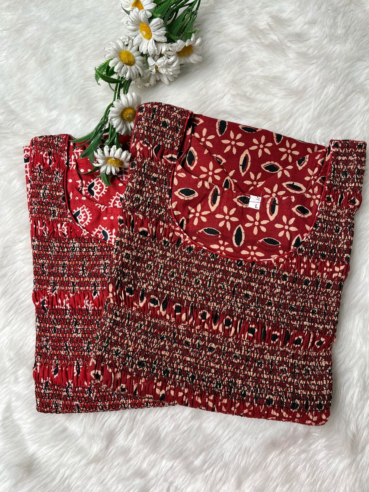 Ajrakh Kurti with smoked yoke - CLS0117