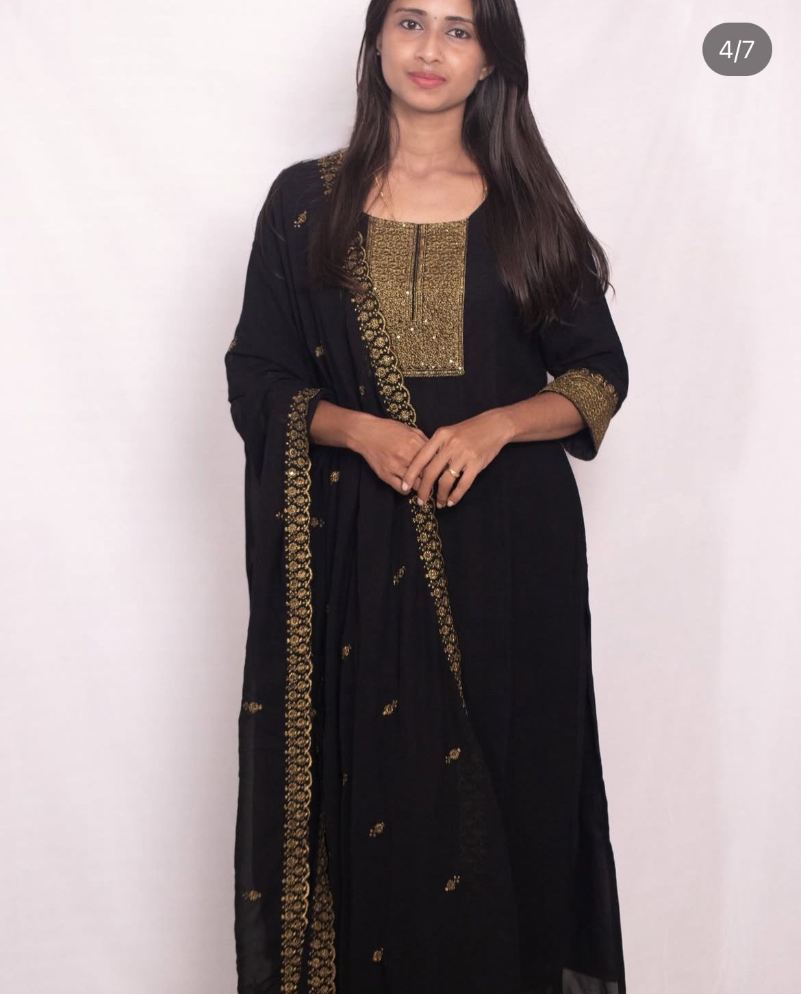 Georgette Slitted Top with Scalloped Dupatta Set