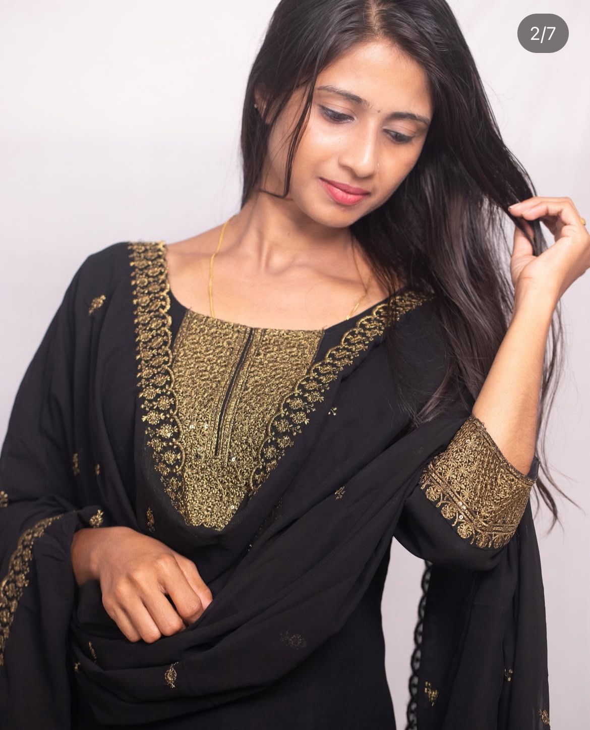 Georgette Slitted Top with Scalloped Dupatta Set