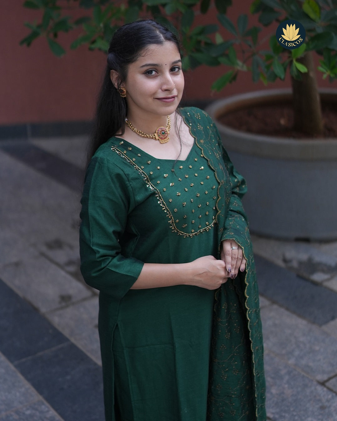 Vijithra Silk Partywear | Red & Green | CLS0160