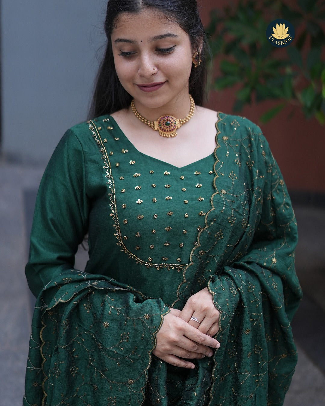 Vijithra Silk Partywear | Red & Green | CLS0160