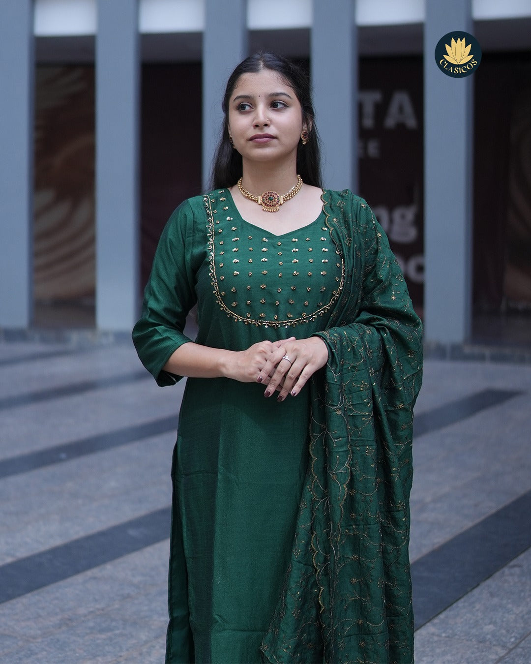 Vijithra Silk Partywear | Red & Green | CLS0160