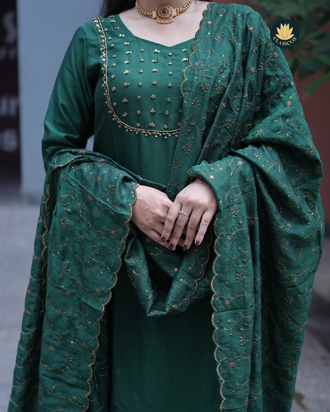 Vijithra Silk Partywear | Red & Green | CLS0160
