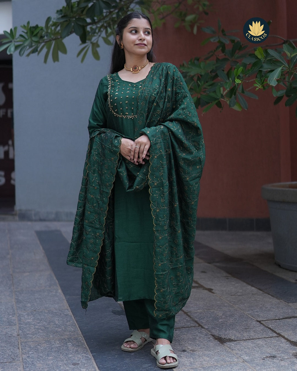 Vijithra Silk Partywear | Red & Green | CLS0160