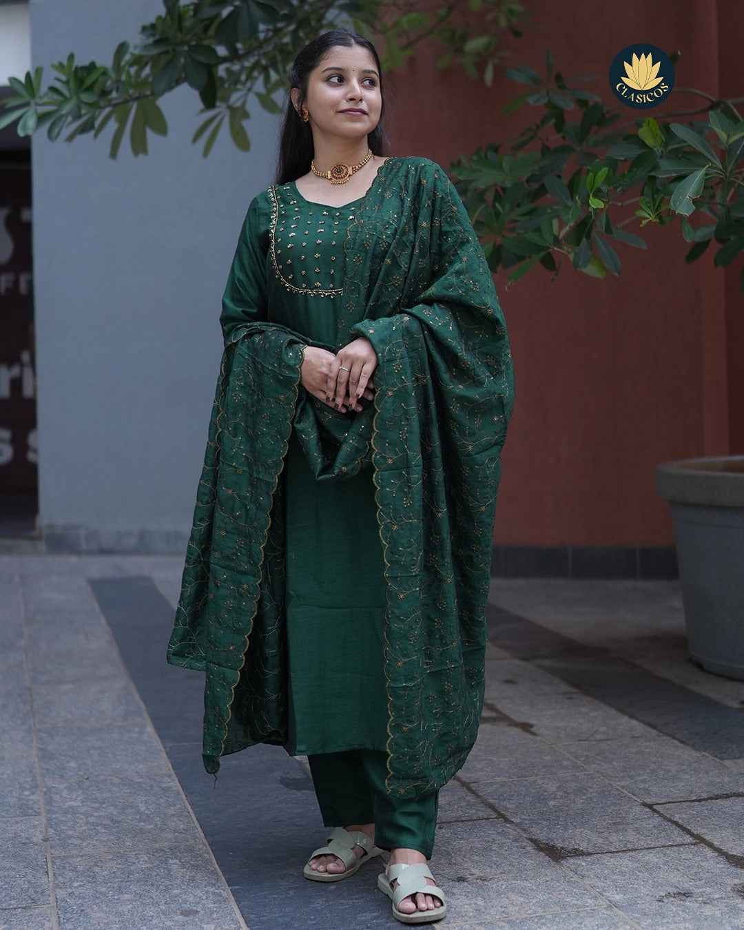 Vijithra Silk Partywear | Red & Green | CLS0160