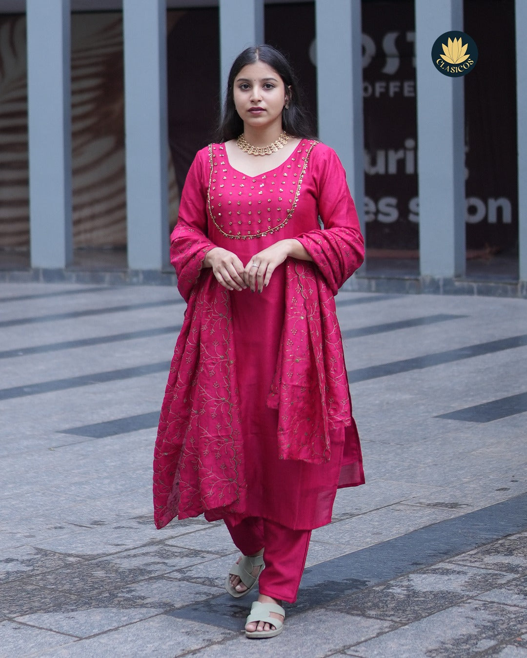 Vijithra Silk Partywear | Red & Green | CLS0160