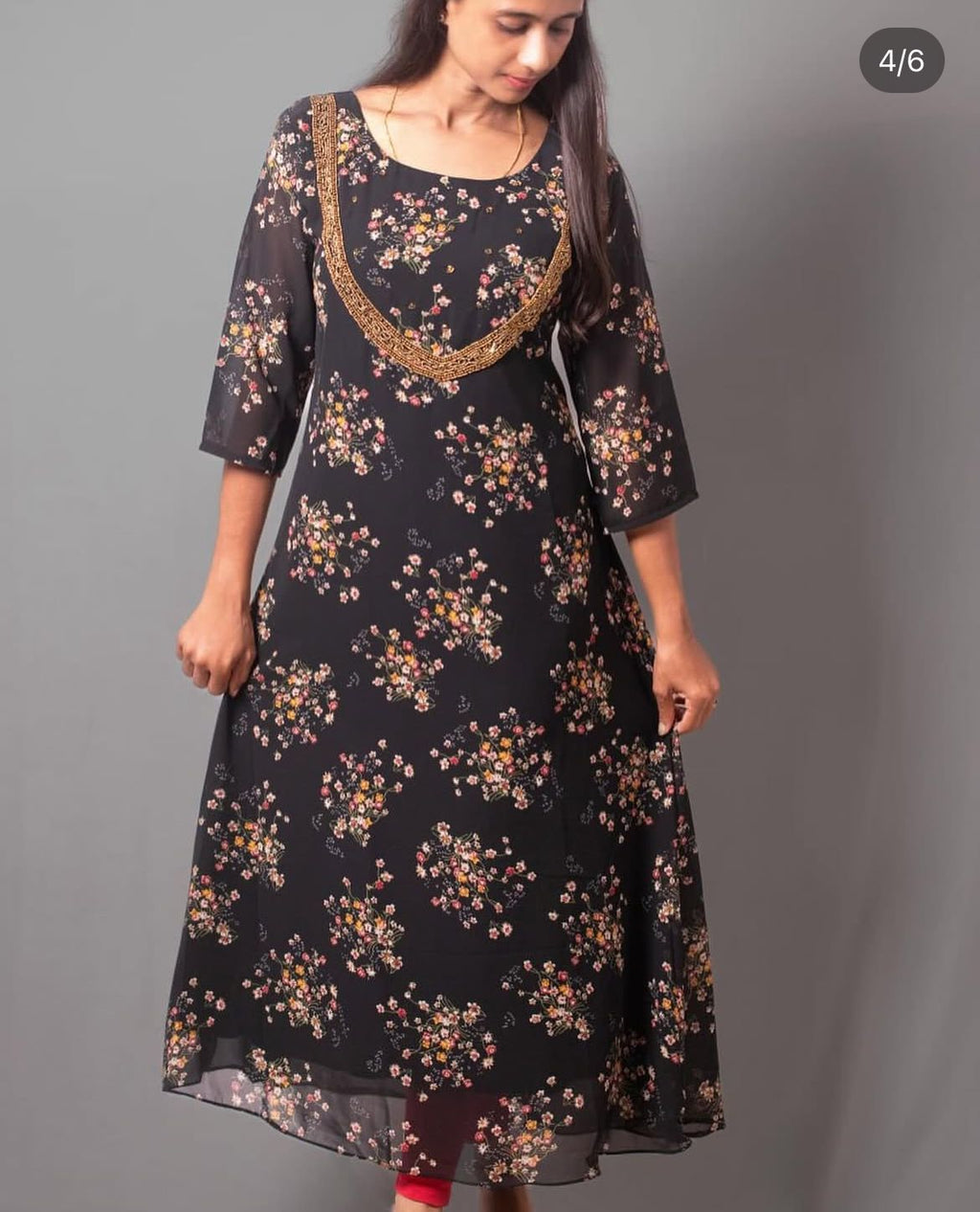 Printed georgette handwork kurti