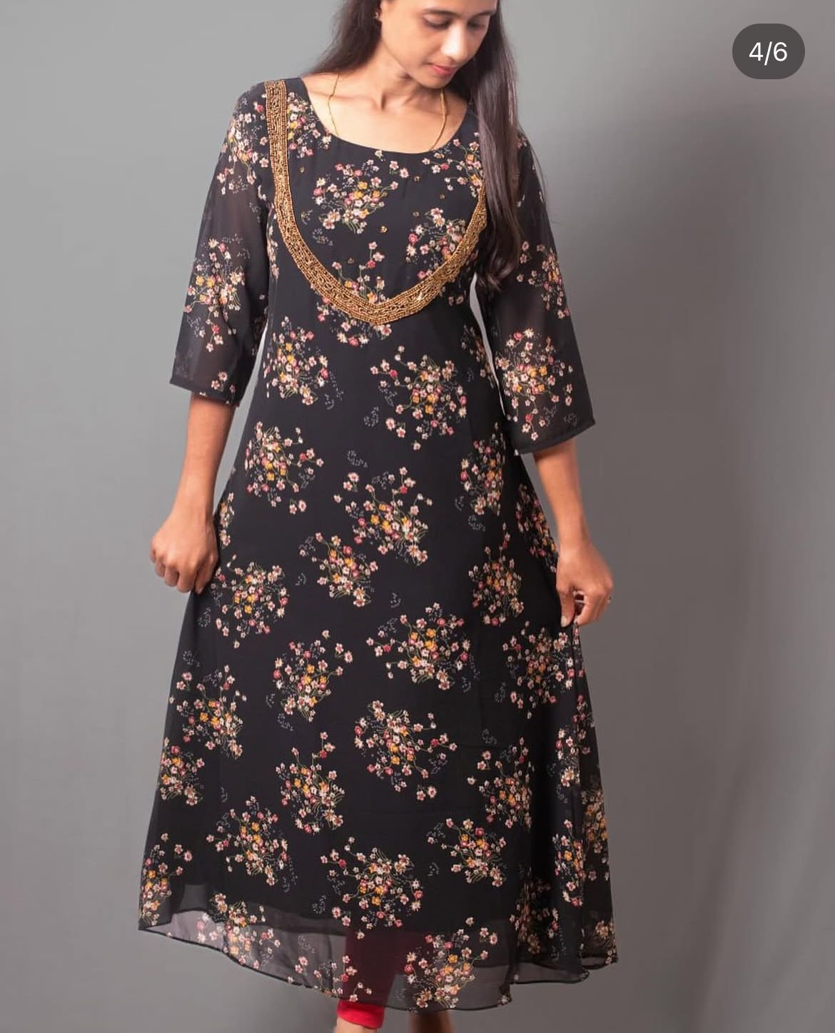 Printed georgette handwork kurti