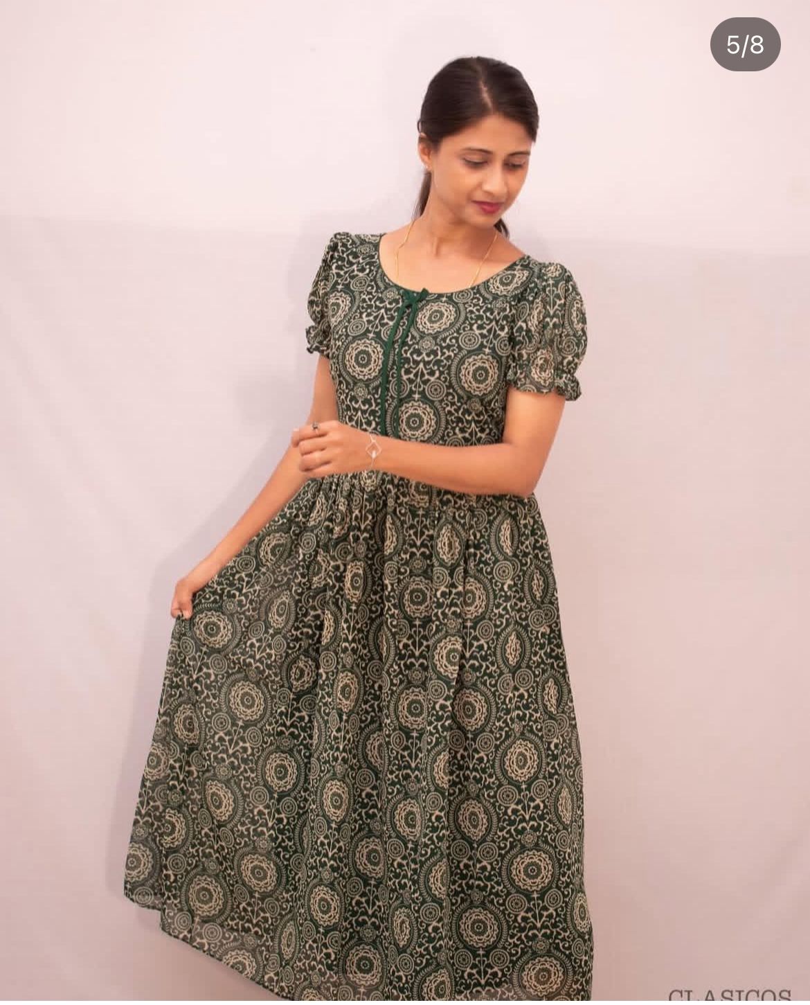 Printed georgette dress green