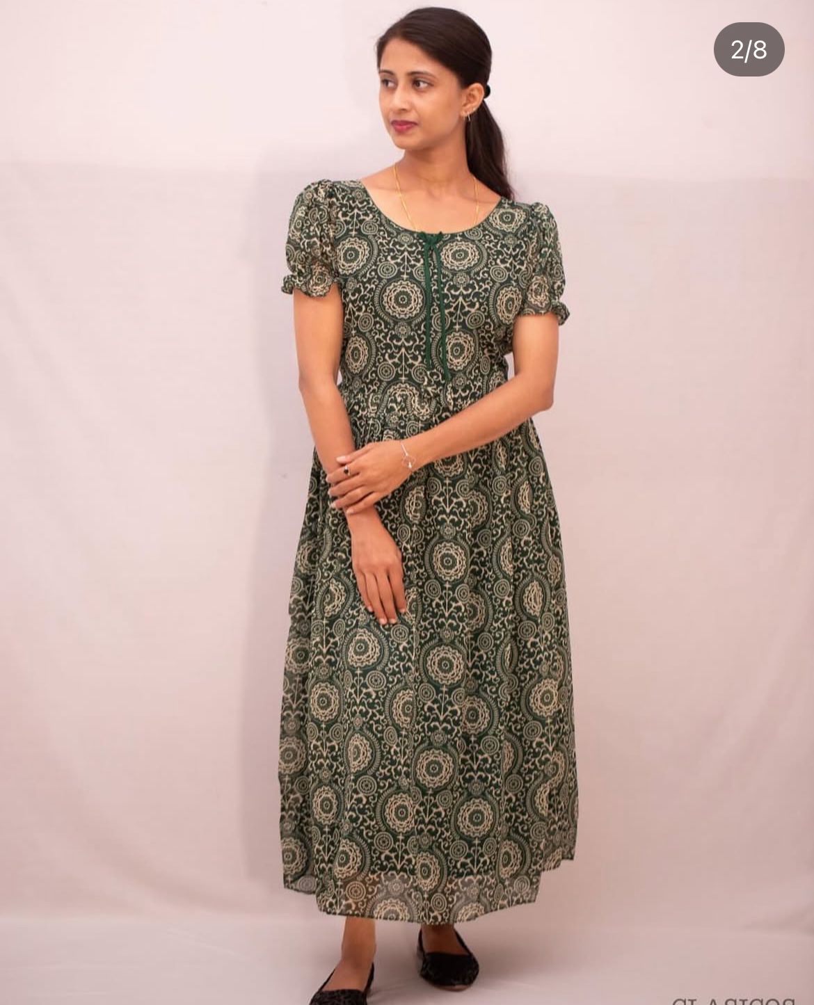 Printed georgette dress green