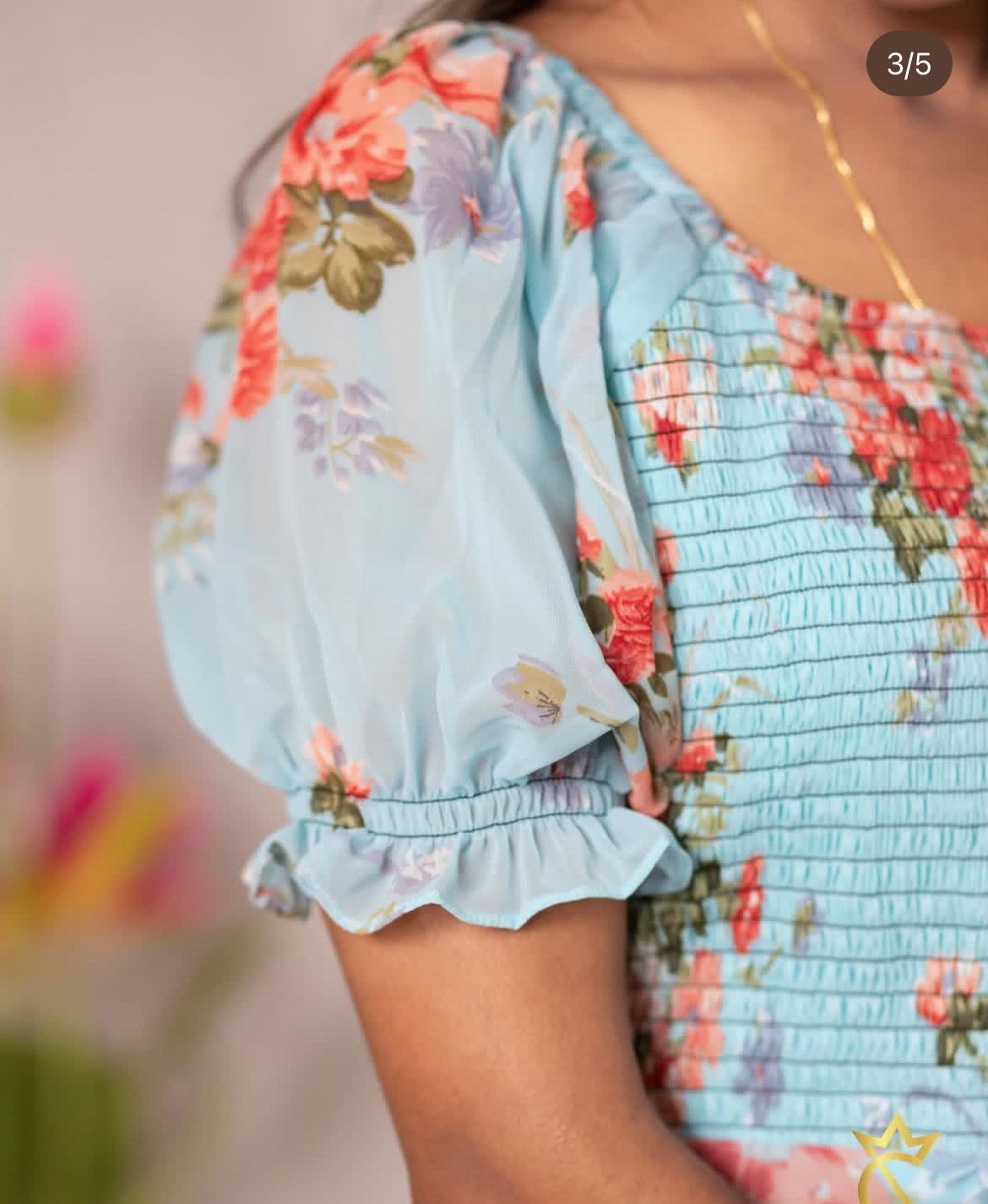 Floral Printed Georgette Dress - Skyblue