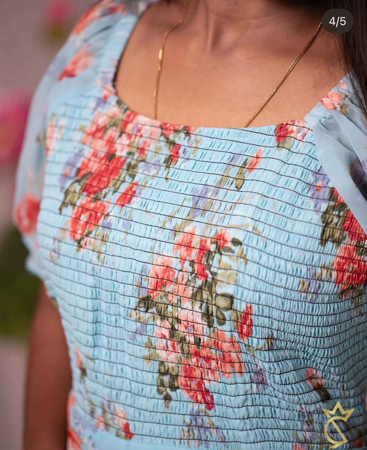 Floral Printed Georgette Dress - Skyblue