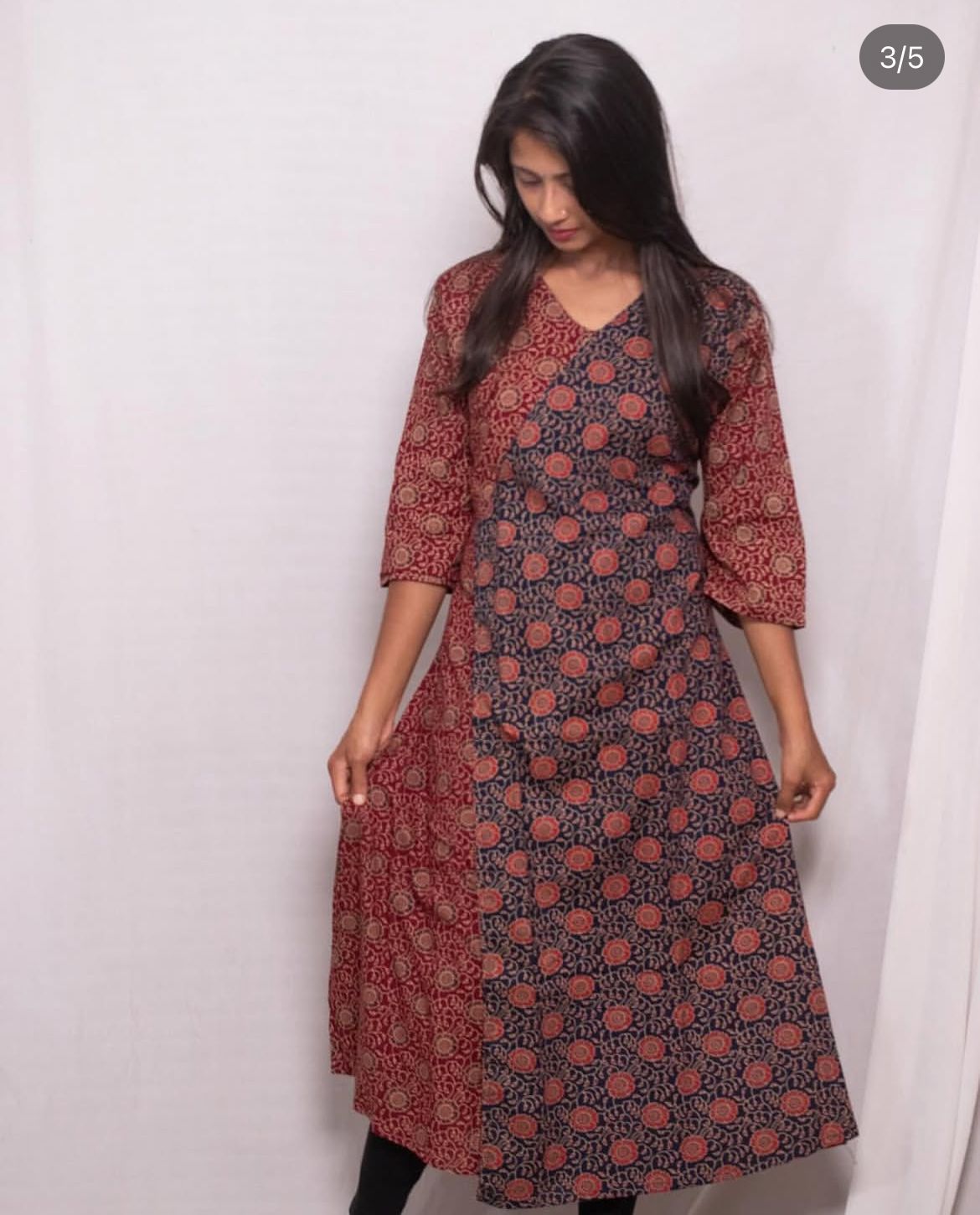Pure Cotton Ajrakh  Kurti with Angrakha Pattern