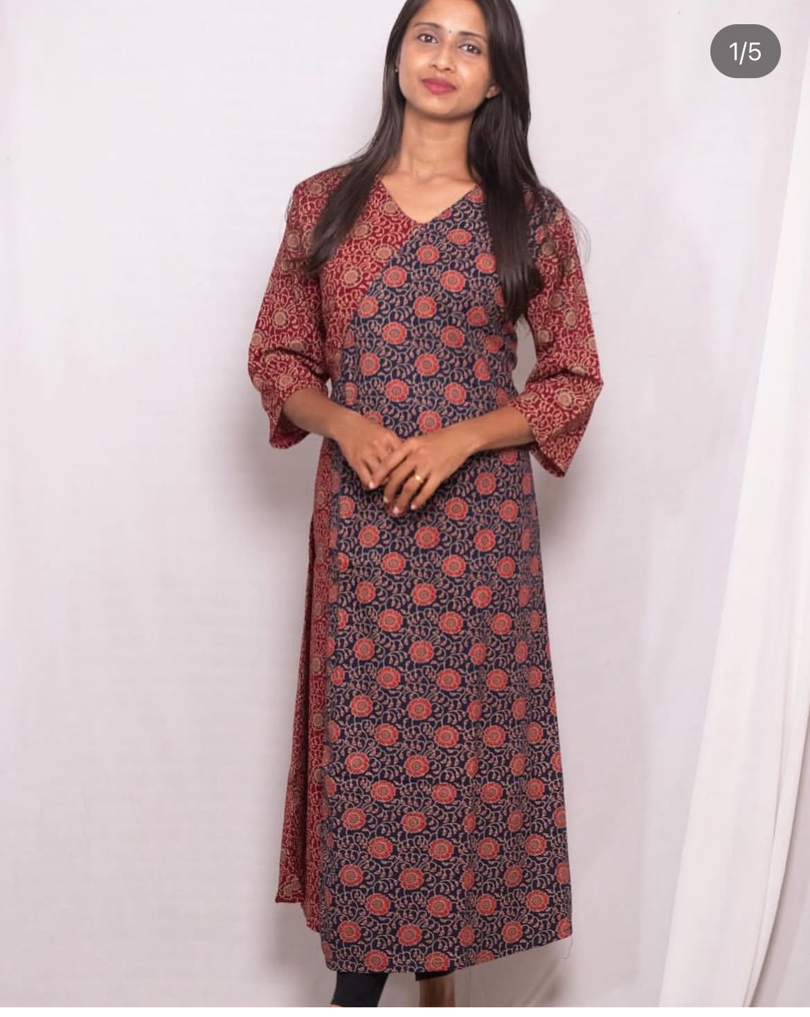 Pure Cotton Ajrakh  Kurti with Angrakha Pattern