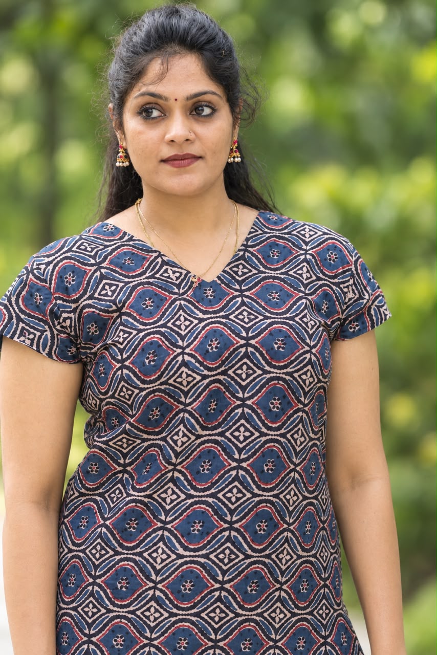 Handblock Printed Cotton Slit Kurti - CLS0192
