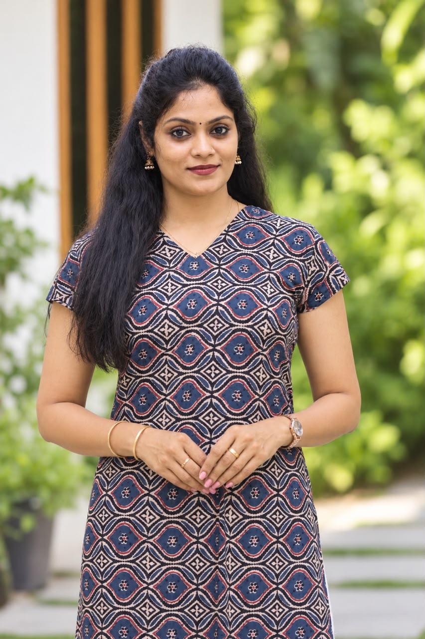 Handblock Printed Cotton Slit Kurti - CLS0192