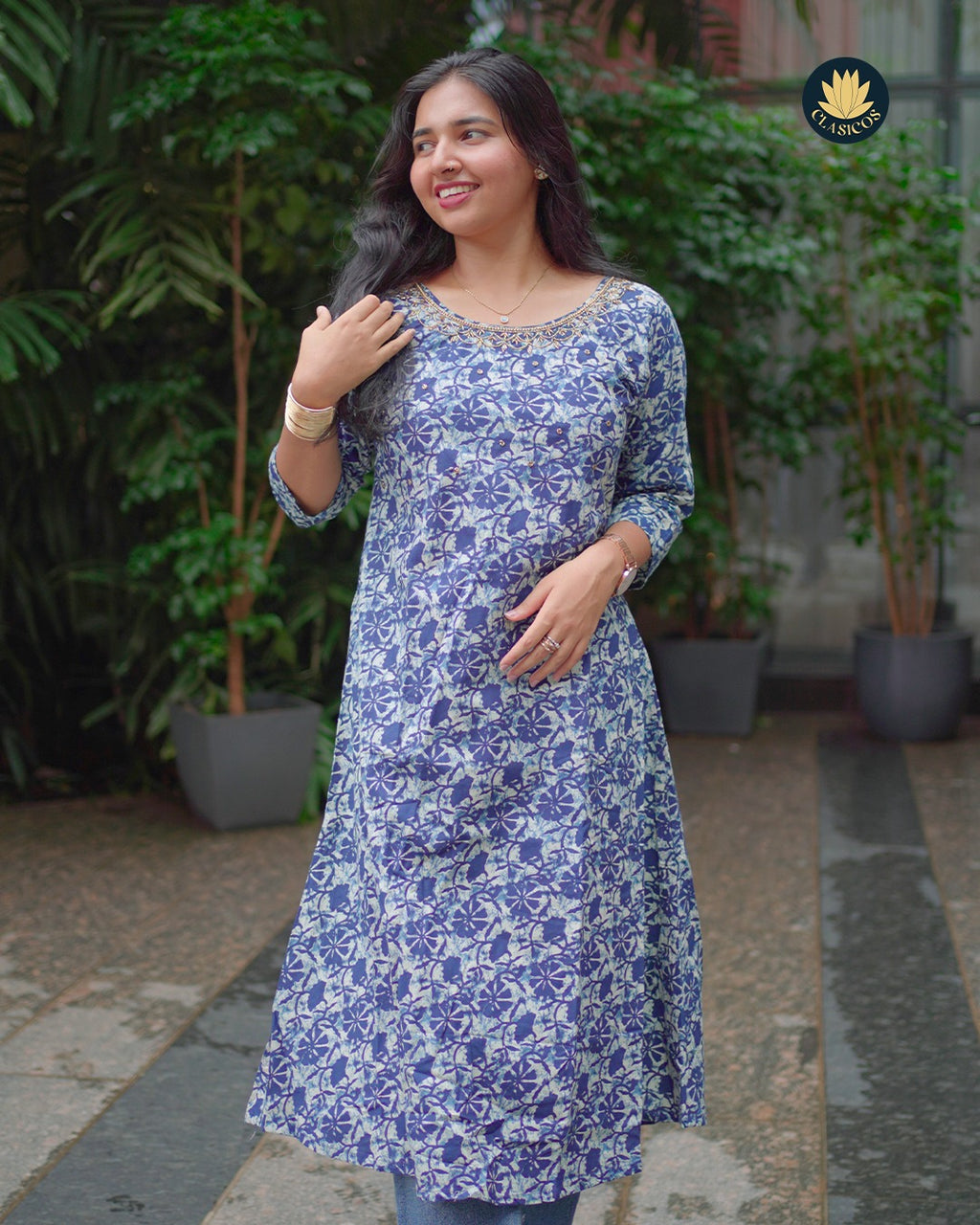 Naturally Dyed Cotton Dress in Indigo & Mud Tones - CLS0139