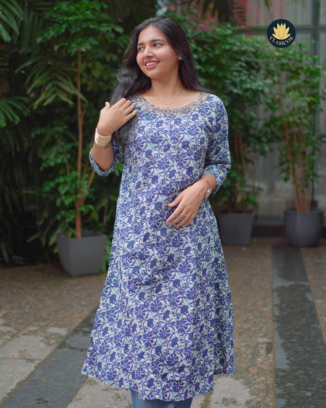 Naturally Dyed Cotton Dress in Indigo & Mud Tones - CLS0139