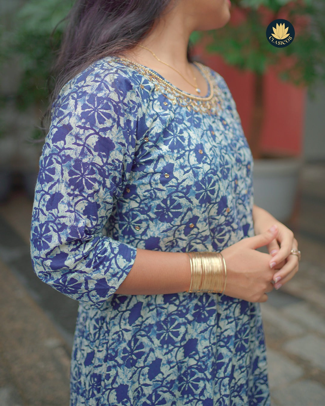 Naturally Dyed Cotton Dress in Indigo & Mud Tones - CLS0139