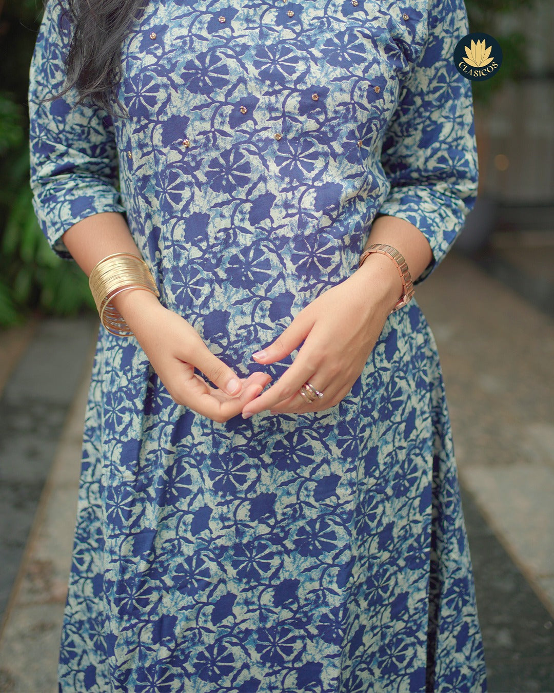Naturally Dyed Cotton Dress in Indigo & Mud Tones - CLS0139