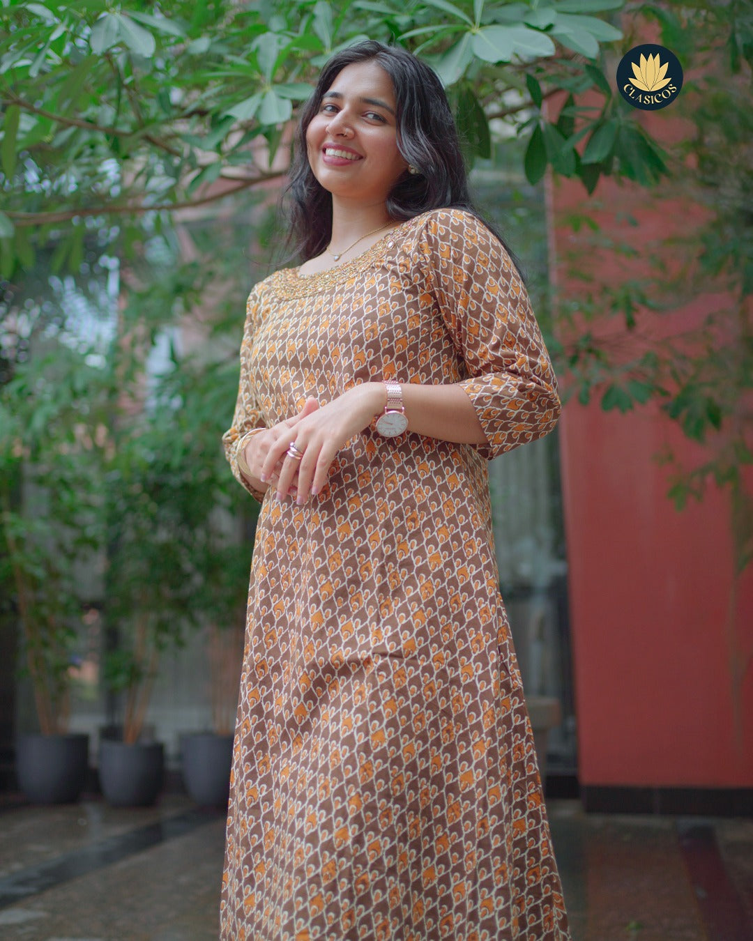 Naturally Dyed Cotton Dress in Indigo & Mud Tones - CLS0139