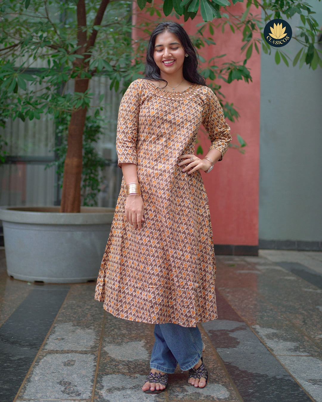 Naturally Dyed Cotton Dress in Indigo & Mud Tones - CLS0139